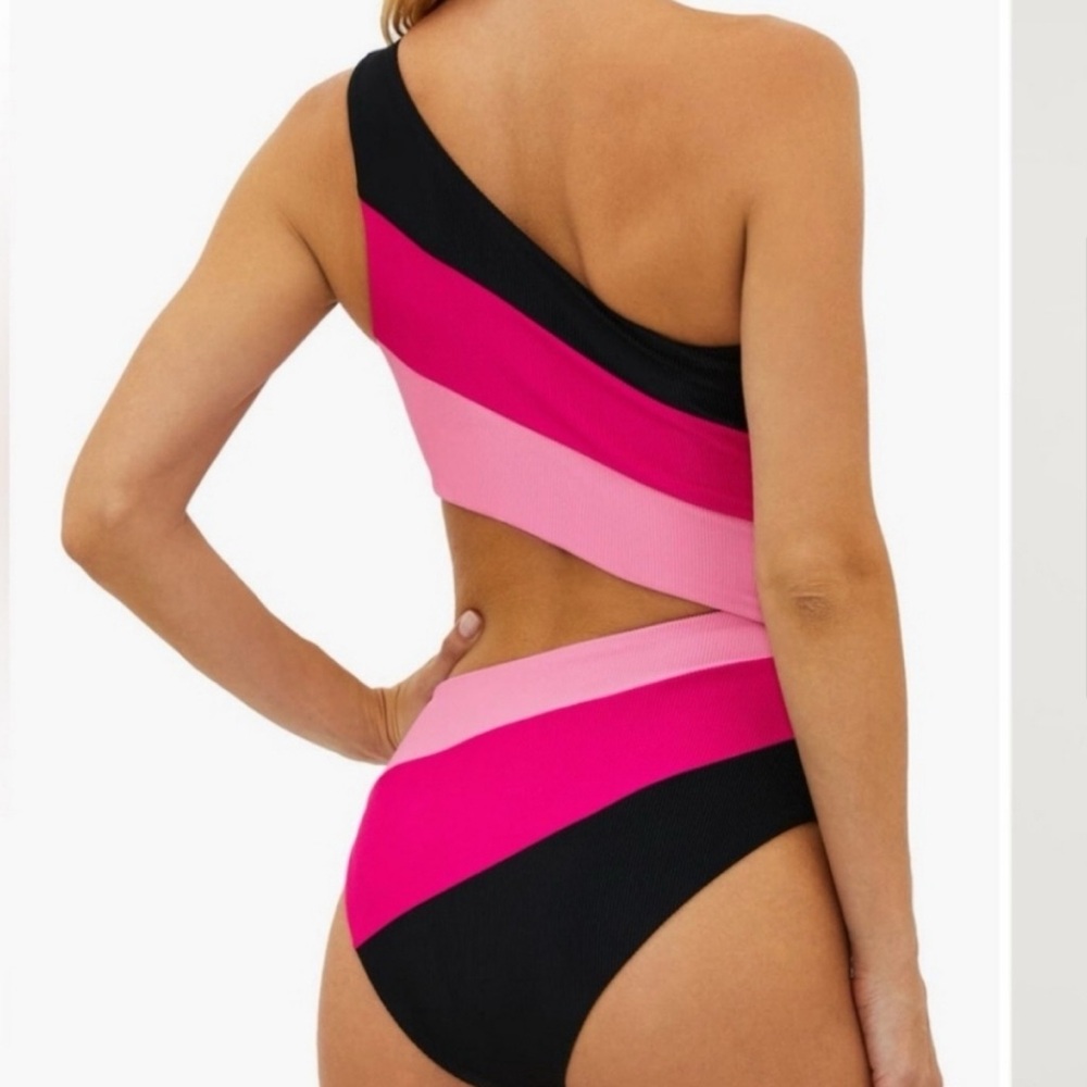 NWOT Beach Riot Joyce Cutout One Piece Colorblock Swimsuit Black/Pink Medium - Picture 2 of 16